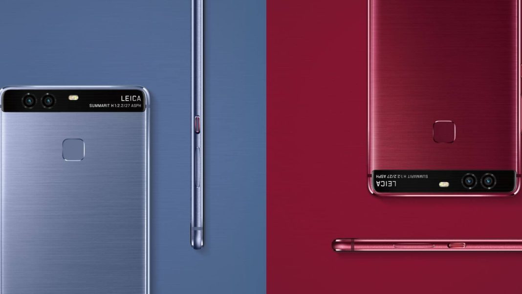 Huawei P9'a Koyu Kırmızı ve Mavi