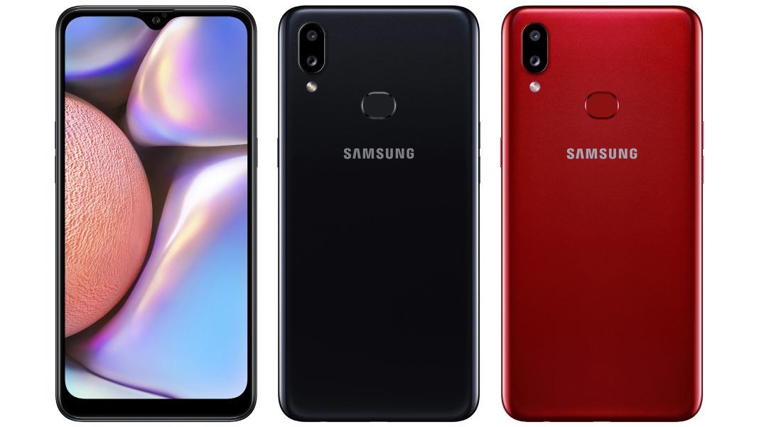 Samsung Galaxy A10s siyah ve kırmızı ön ve arka yüzü